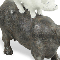 12" Grey And White Cast Iron Trio of Farm Animals Hand Painted Sculpture