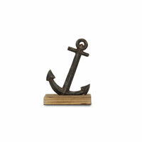 8" Gray Cast Iron Anchor on a Wood Base Sculpture