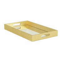 16" Gold Rectangular Wood Handmade Tray With Handles