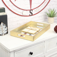 16" Gold Rectangular Wood Handmade Tray With Handles