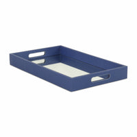 16" Navy Blue Rectangular Wood Handmade Tray With Handles