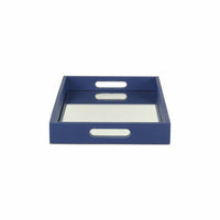 16" Navy Blue Rectangular Wood Handmade Tray With Handles