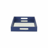 16" Navy Blue Rectangular Wood Handmade Tray With Handles