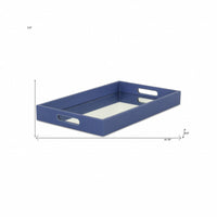 16" Navy Blue Rectangular Wood Handmade Tray With Handles