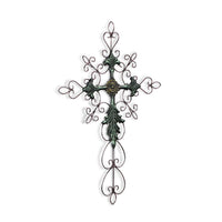 28" Green and Gold Metal Hanging Cross Wall Decor