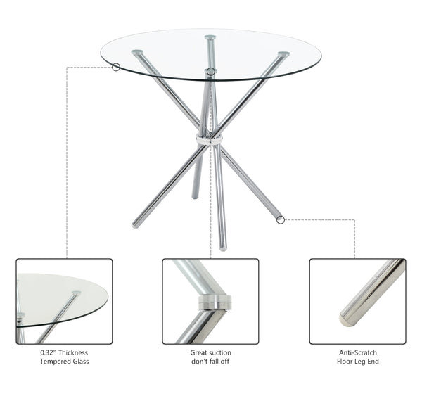35" Silver and Glass Contemporary Round Coffee Table