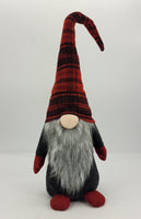 29" Red And Black Plaid Fabric Standing Gnome Sculpture