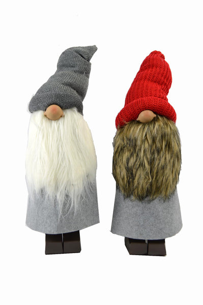 Set Of Two 19" Red And Grey Fabric Christmas Gnome