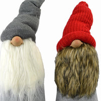 Set Of Two 19" Red And Grey Fabric Christmas Gnome