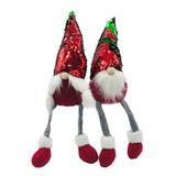 Set Of Two 22" Red And Green Fabric Christmas Sitting Gnome Sculptures