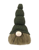 14" Green Chunky Knit Hat Fabric Sitting Gnome Sculpture