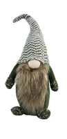 20" Green and White Chevron Hat Fabric Standing Gnome Sculpture