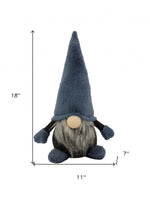 18" Slate Blue And Gray Fabric Standing Gnome Sculpture