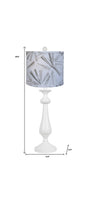 26" White Candlestick Table Lamp With Gray Taupe Abstract Shade