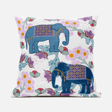 20x20 Blue Pink Gray Elephant Blown Seam Broadcloth Animal Print Throw Pillow