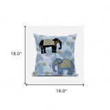 16x16 Sky Black White Elephant Blown Seam Broadcloth Animal Print Throw Pillow