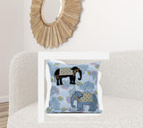 26x26 Sky Black White Elephant Blown Seam Broadcloth Animal Print Throw Pillow