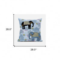 28x28 Sky Black White Elephant Blown Seam Broadcloth Animal Print Throw Pillow