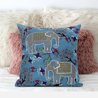 18x18 Blue White Elephant Blown Seam Broadcloth Animal Print Throw Pillow