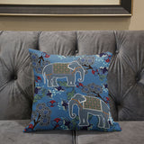 18x18 Blue White Elephant Blown Seam Broadcloth Animal Print Throw Pillow