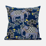 16x16 Gray Blue Brown Elephant Blown Seam Broadcloth Animal Print Throw Pillow