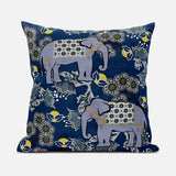 28x28 Gray Blue Brown Elephant Blown Seam Broadcloth Animal Print Throw Pillow
