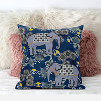 28x28 Gray Blue Brown Elephant Blown Seam Broadcloth Animal Print Throw Pillow