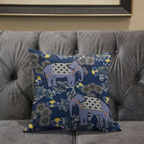 28x28 Gray Blue Brown Elephant Blown Seam Broadcloth Animal Print Throw Pillow