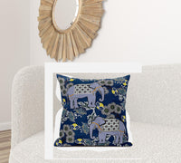 28x28 Gray Blue Brown Elephant Blown Seam Broadcloth Animal Print Throw Pillow