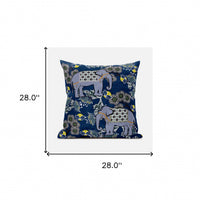 28x28 Gray Blue Brown Elephant Blown Seam Broadcloth Animal Print Throw Pillow