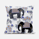 16x16 Gray Black Blue Elephant Blown Seam Broadcloth Animal Print Throw Pillow