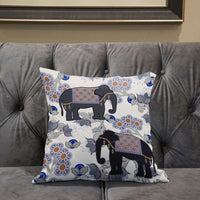 16x16 Gray Black Blue Elephant Blown Seam Broadcloth Animal Print Throw Pillow
