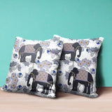 18x18 Gray Black Blue Elephant Blown Seam Broadcloth Animal Print Throw Pillow