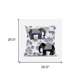 26x26 Gray Black Blue Elephant Blown Seam Broadcloth Animal Print Throw Pillow
