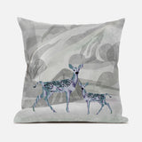 16x16 Gray Green Deer Blown Seam Broadcloth Animal Print Throw Pillow