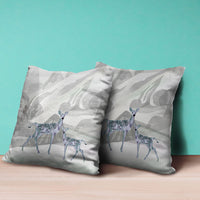18x18 Gray Green Deer Blown Seam Broadcloth Animal Print Throw Pillow