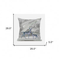 26x26 Gray Green Deer Blown Seam Broadcloth Animal Print Throw Pillow