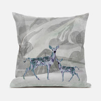 28x28 Gray Green Deer Blown Seam Broadcloth Animal Print Throw Pillow
