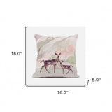 16x16 Black Pink Deer Blown Seam Broadcloth Animal Print Throw Pillow