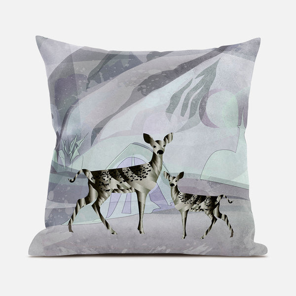 18x18 Black Purple Brown Deer Blown Seam Broadcloth Animal Print Throw Pillow