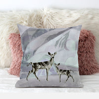 26x26 Black Purple Brown Deer Blown Seam Broadcloth Animal Print Throw Pillow