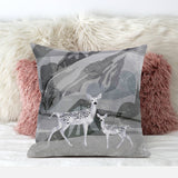 16x16 Silver Black Deer Blown Seam Broadcloth Animal Print Throw Pillow