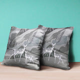 16x16 Silver Black Deer Blown Seam Broadcloth Animal Print Throw Pillow