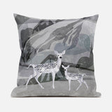 18x18 Silver Black Deer Blown Seam Broadcloth Animal Print Throw Pillow