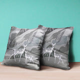 18x18 Silver Black Deer Blown Seam Broadcloth Animal Print Throw Pillow