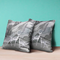 28x28 Silver Black Deer Blown Seam Broadcloth Animal Print Throw Pillow