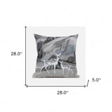 28x28 Silver Black Deer Blown Seam Broadcloth Animal Print Throw Pillow