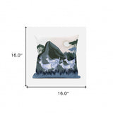 16x16 Blue Deer Blown Seam Broadcloth Animal Print Throw Pillow