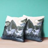 18x18 Blue Deer Blown Seam Broadcloth Animal Print Throw Pillow