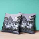 16x16 White Muted Purple Deer Blown Seam Broadcloth Animal Print Throw Pillow